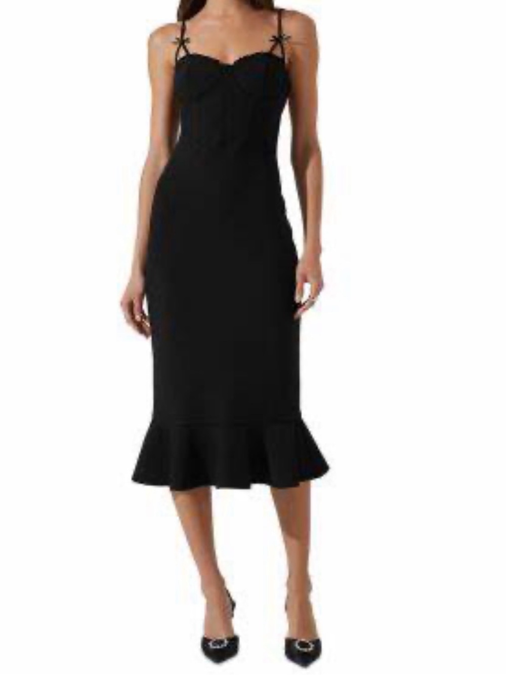 Astr Black Ruffle-Hem Midi Slip Dress